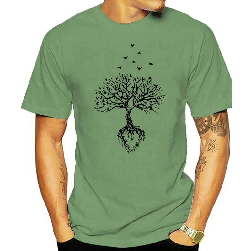 2022 Fashion summer Tshirt  100% Cotton Creative Graphic Tree Bird T Shirt Root, Spiritual Symbolism Life custom t shirts