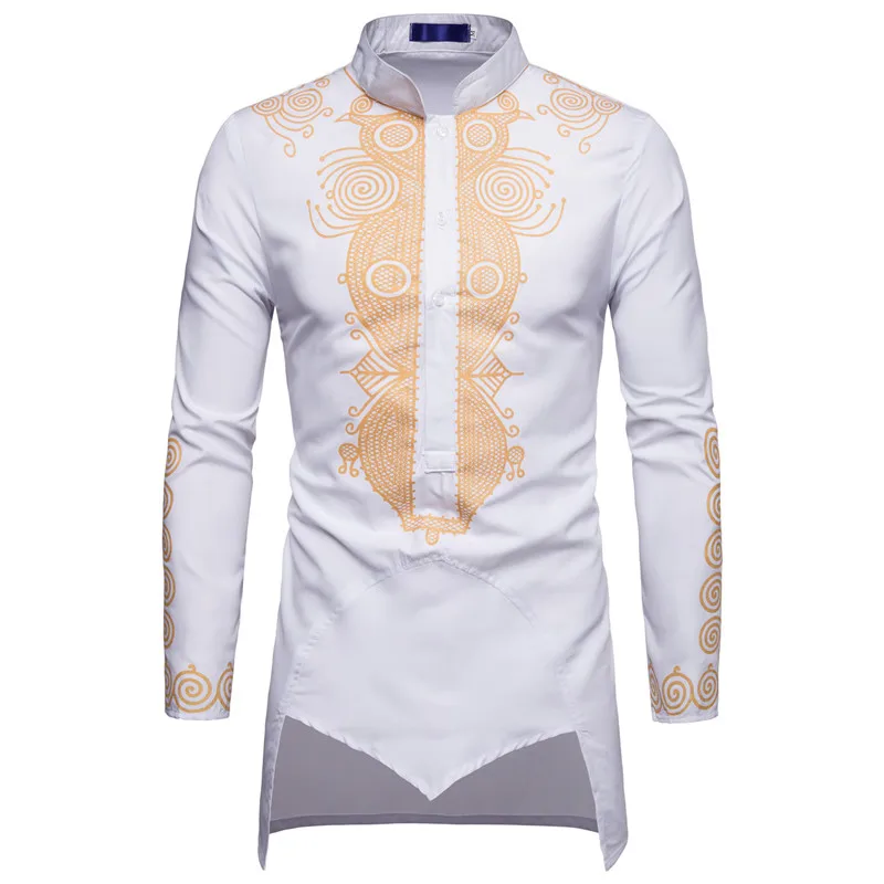 african men traditional costume dashiki formal outfit elegant wedding suit for male 2pc luxury brand clothing men abaya pant set Men African Shirt Long Sleeve Luxury Gold Floral Print Stand Collar Shirt For Men Ethnic Style White Dashiki Male Long Pullovers