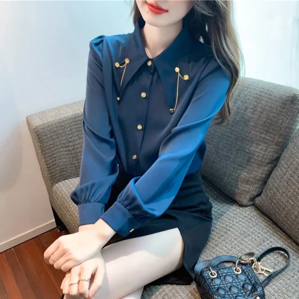 

2023 New Spring Autumn Elegant Fashion Buttons Shirt Ladies Long Sleeve All-match Blouse Top Women Casual Solid Blusa