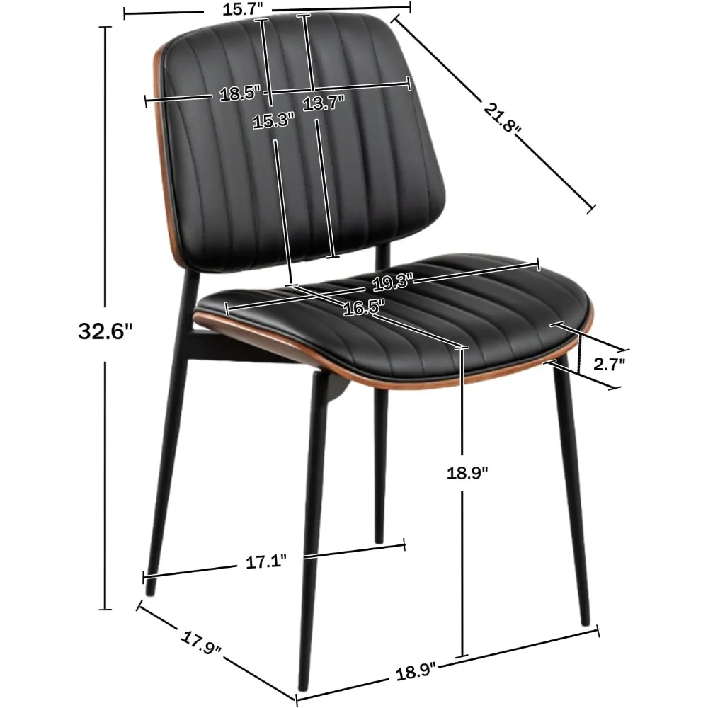 dining chairs set of 2 mid century modern retro faux leather chair with walnut bentwood upholstered seat metal legs chairs,adju