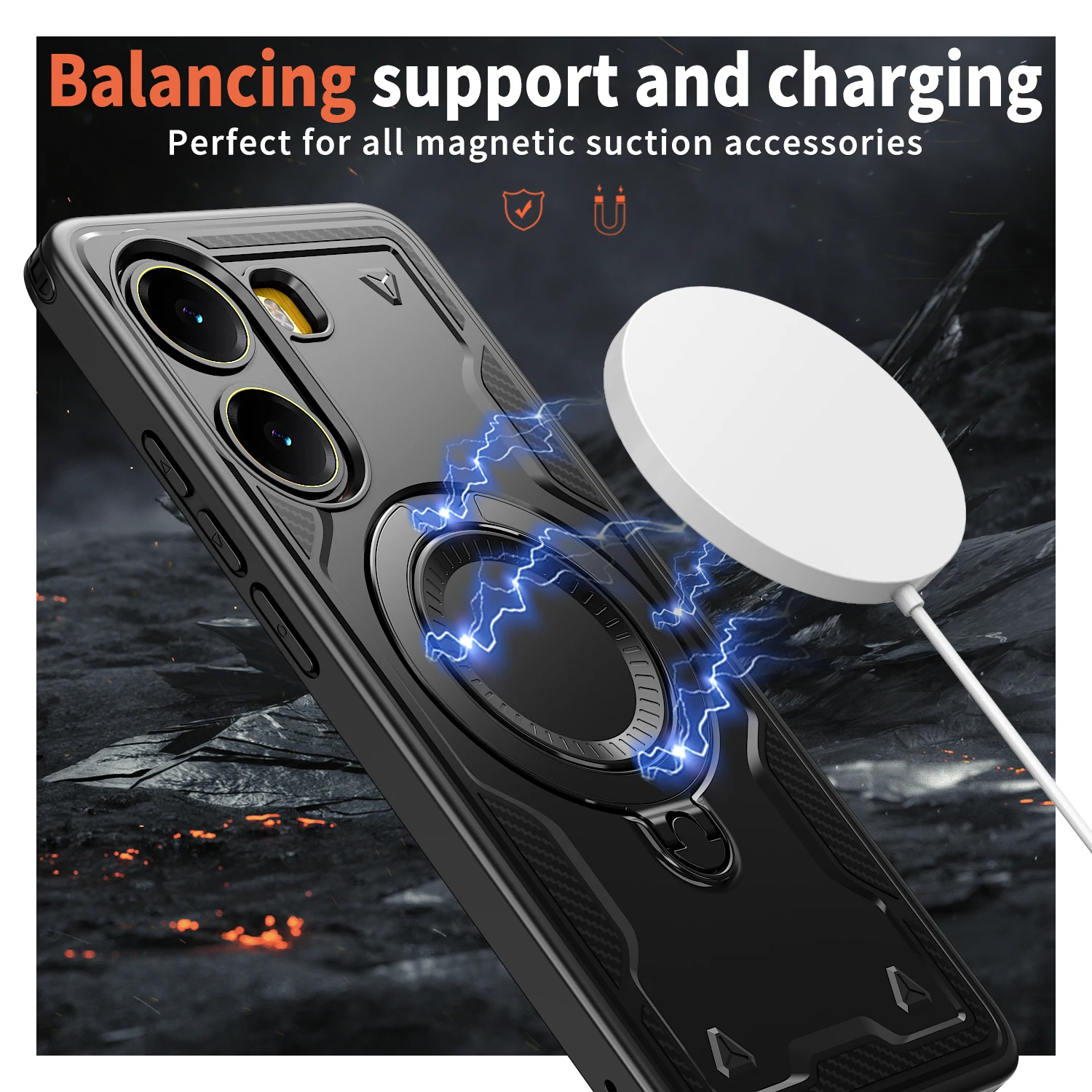 Poco X7 Pro 5G Shockproof Phone Case with Built-in Ring Kickstand and MagSafe Compatibility