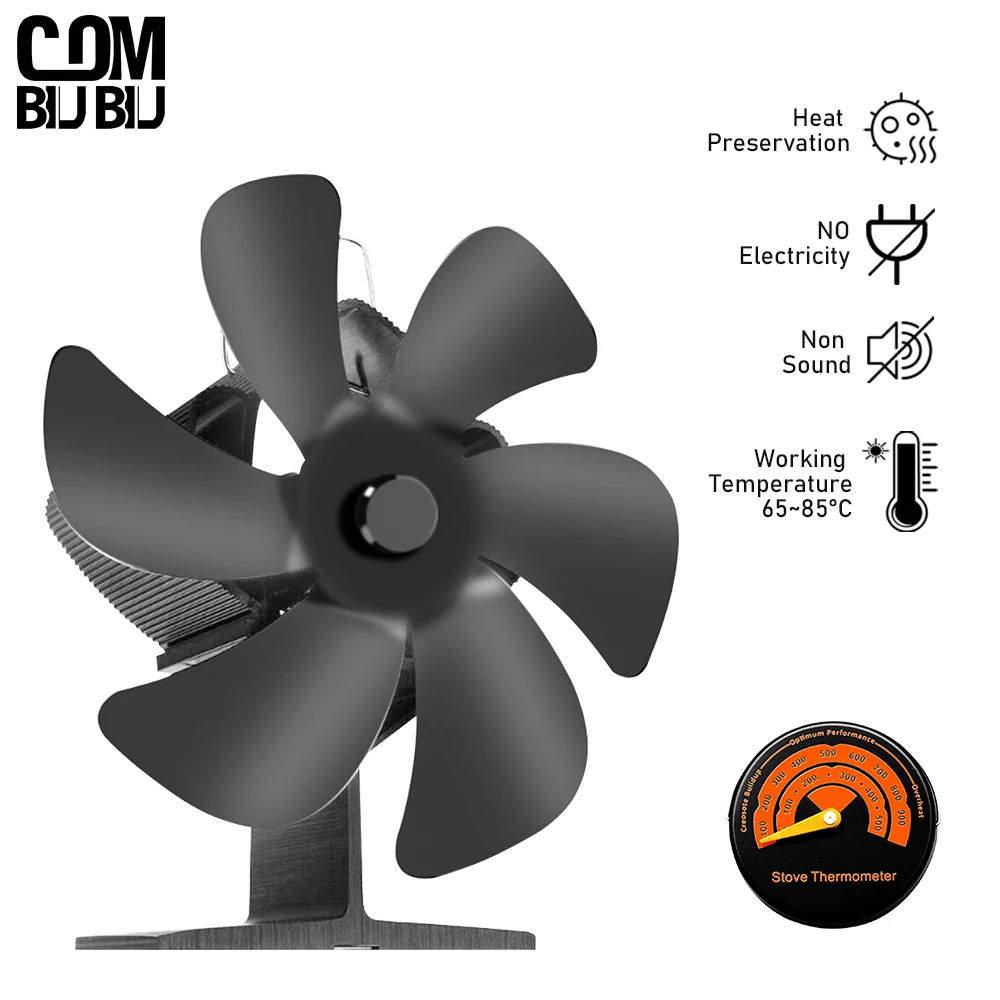 

6 Blades Stove Fan Heat Powered Fireplace Fan Log Wood Burner Eco Quiet Energy Saving Hot Air Home Efficient Heat Distribution