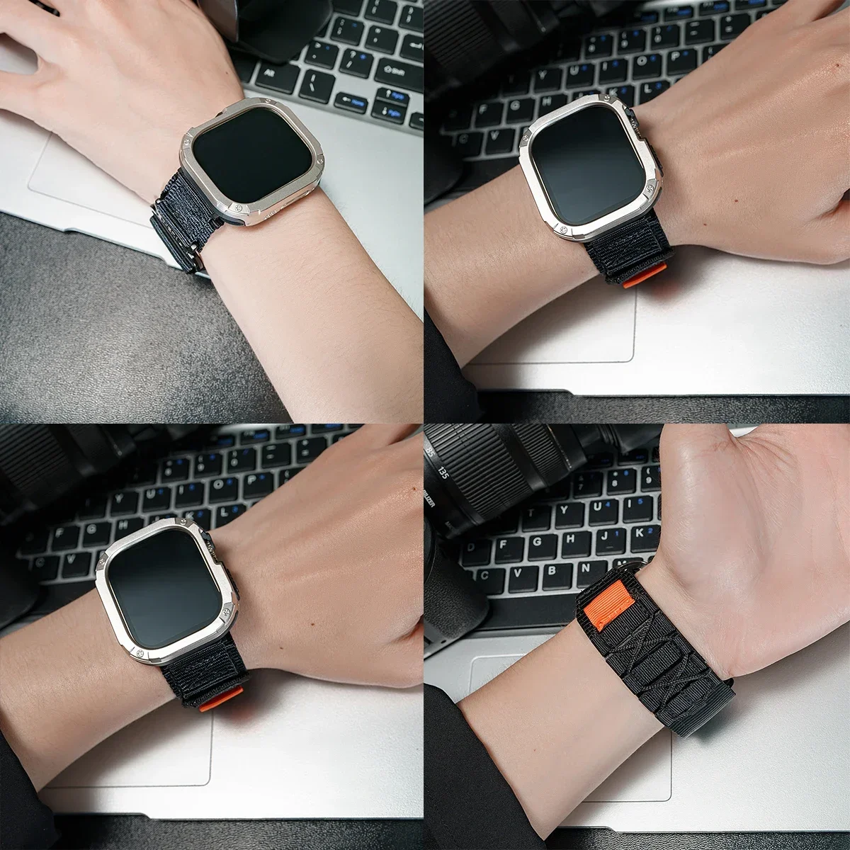Durable Nylon Wrist Strap with TPU Protective Case for Apple Watch - Tactical Sports Band Bracelet