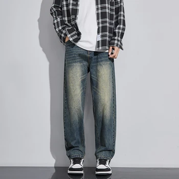Trend-in Vintage Washing-in-Wreed-in-Wreed-in-Men Men's Loose-straight-exhaust casual denim pants DN0661