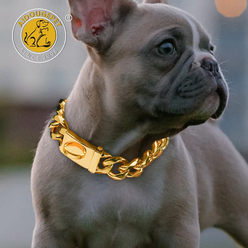 Gold Dog Luxury Necklace Stainless Steel Dogs Collar Small Big