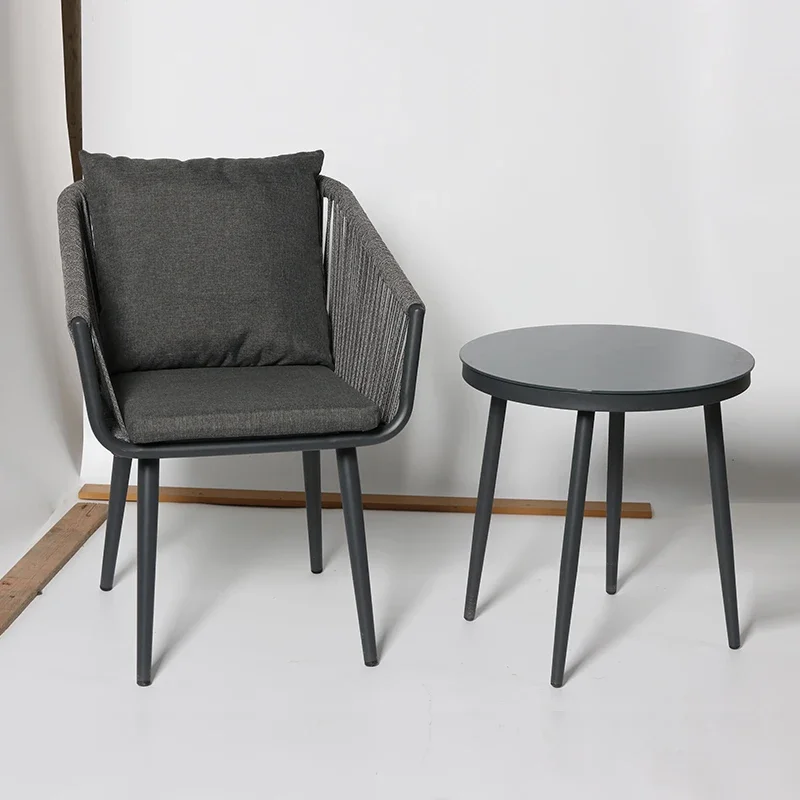 Fulin Outdoor Furniture Coffee Chair Steel Aluminum Frame Stackable PE Rattan Garden Chair Table