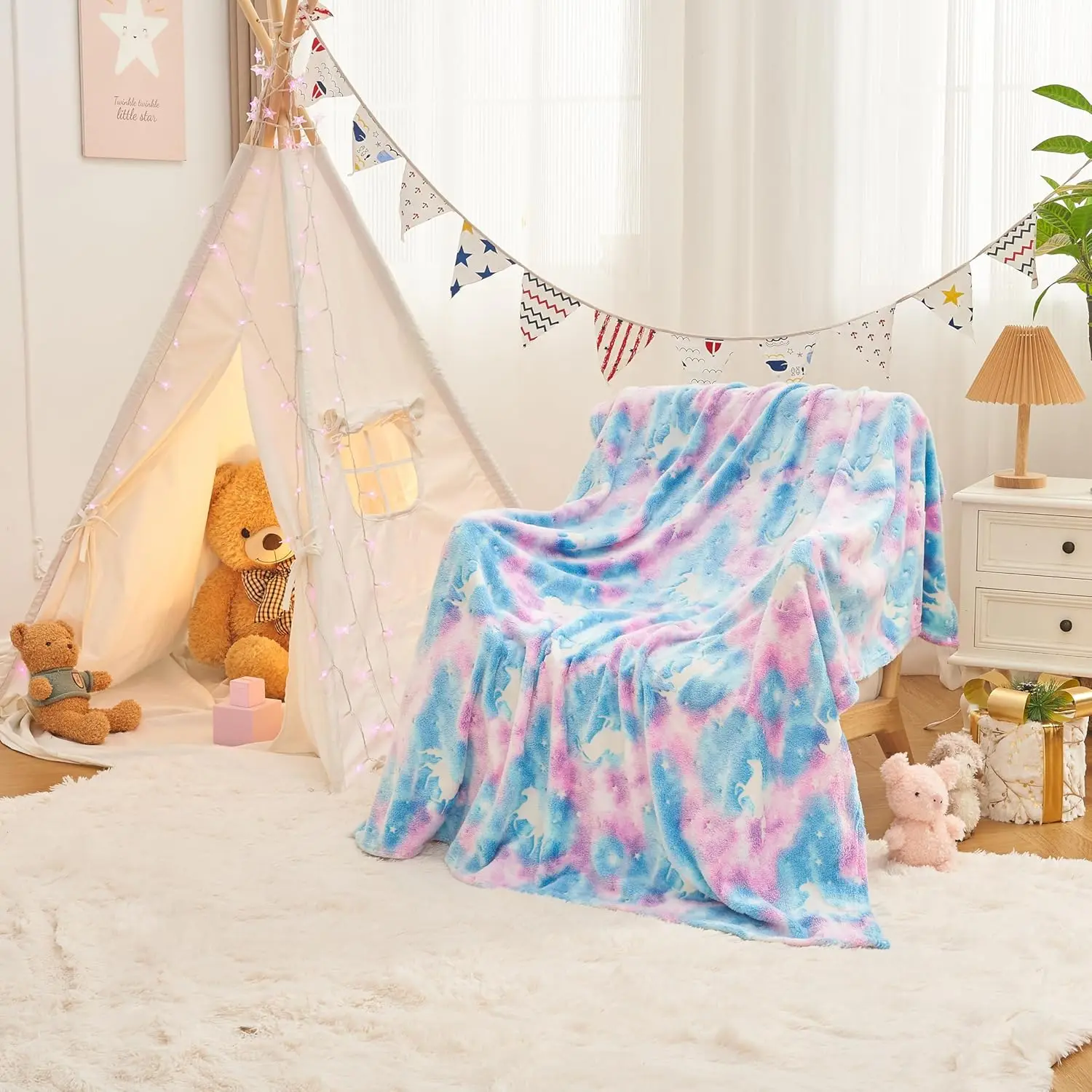 1 pezzo di coperta arcobaleno che si illumina al buio, morbida coperta per ragazze e ragazzi, coperta da campeggio, regali per bambini dai 1 ai 10 anni  15