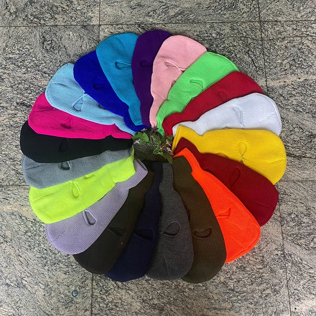 2 Copricapo Lavorati A Maglia - Maschera 3 Fori Per Sci E Sport Invernali, Unisex Bianco