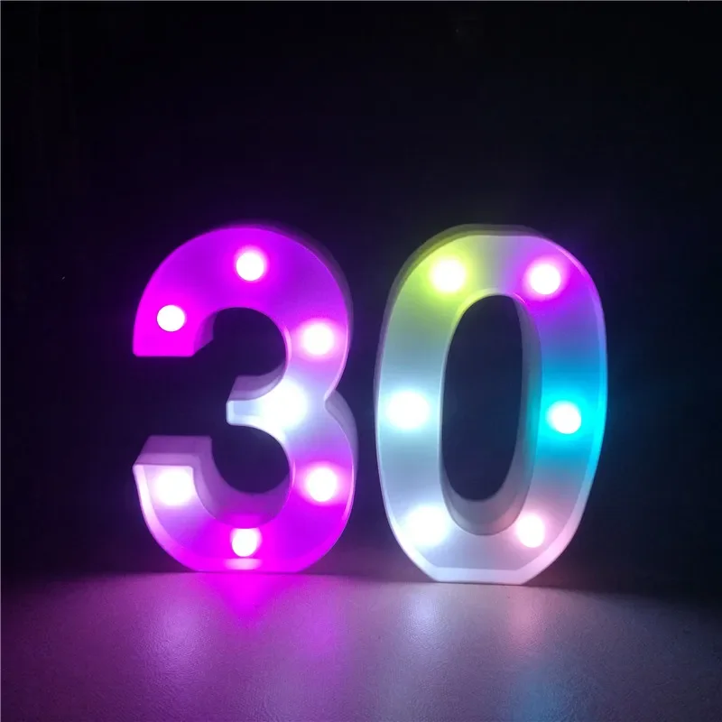 

Цифры 0-9, 30, 40, 50, 60 лет, меняющие цвет цифровые лампочки, украшения для вечеринки в честь Дня Рождения, юбилея, детского праздника
