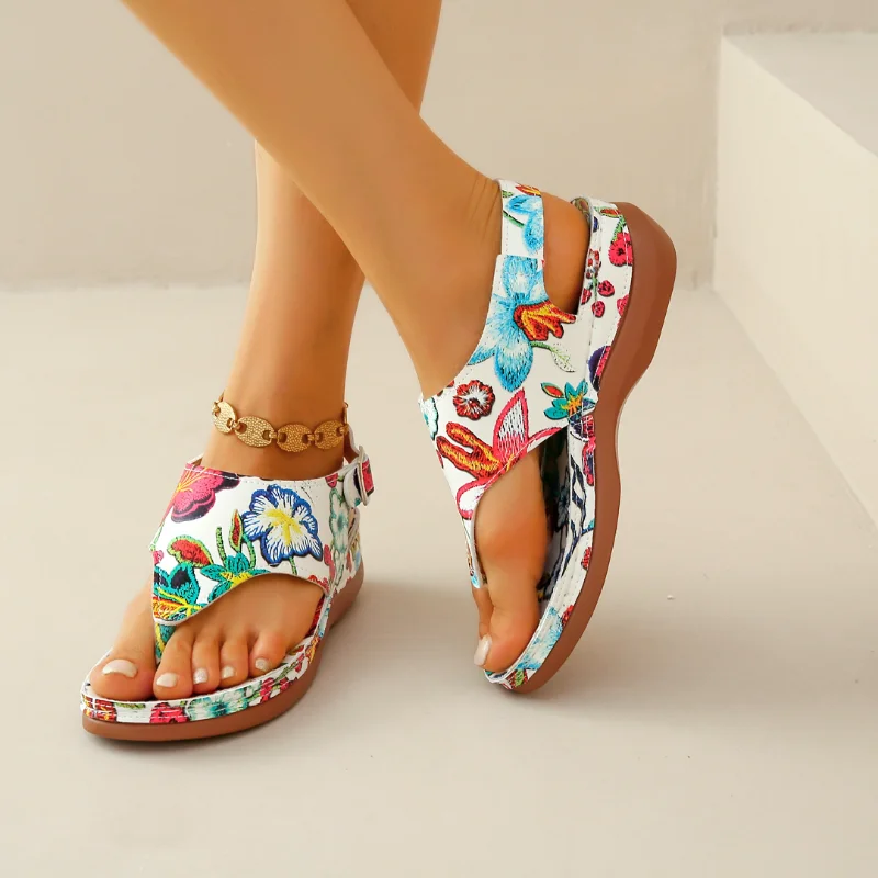 Women Sandals Orthopedic Wedge Heels Summer Fashion Buckle for Beach Flip Flops