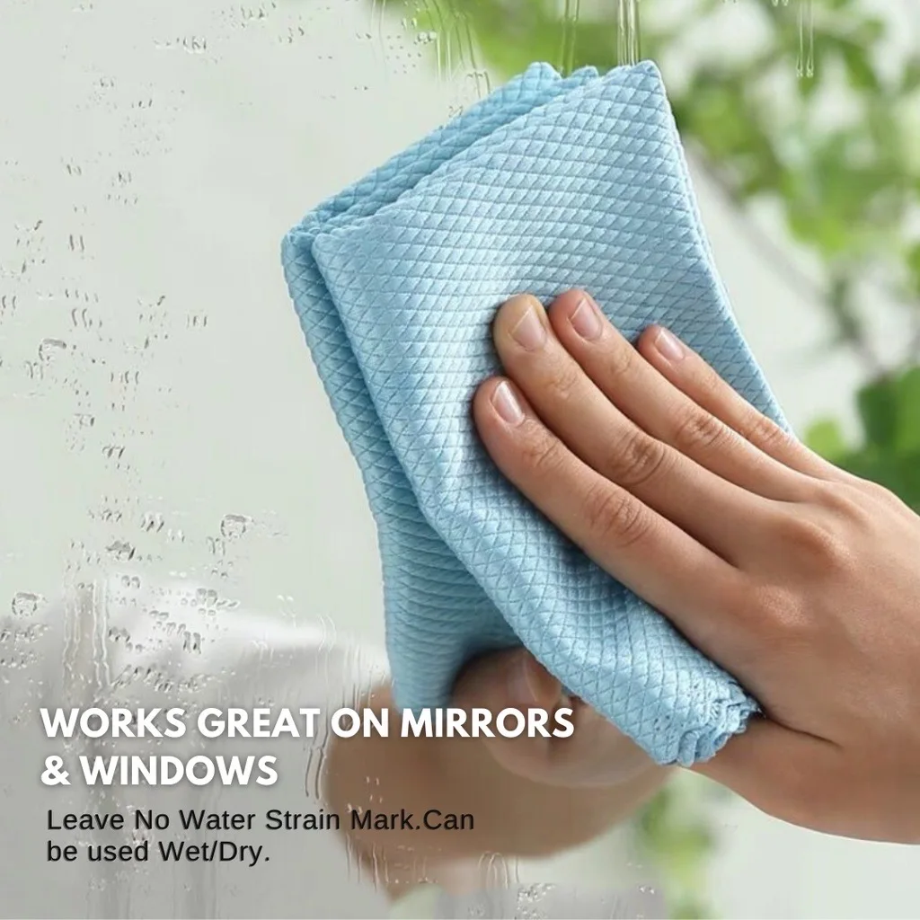 5pcs/10pcs fish scale rag for glass cleaning, kitchen cleaning, water-absorbent, non-stick oil, lint-free scouring pad