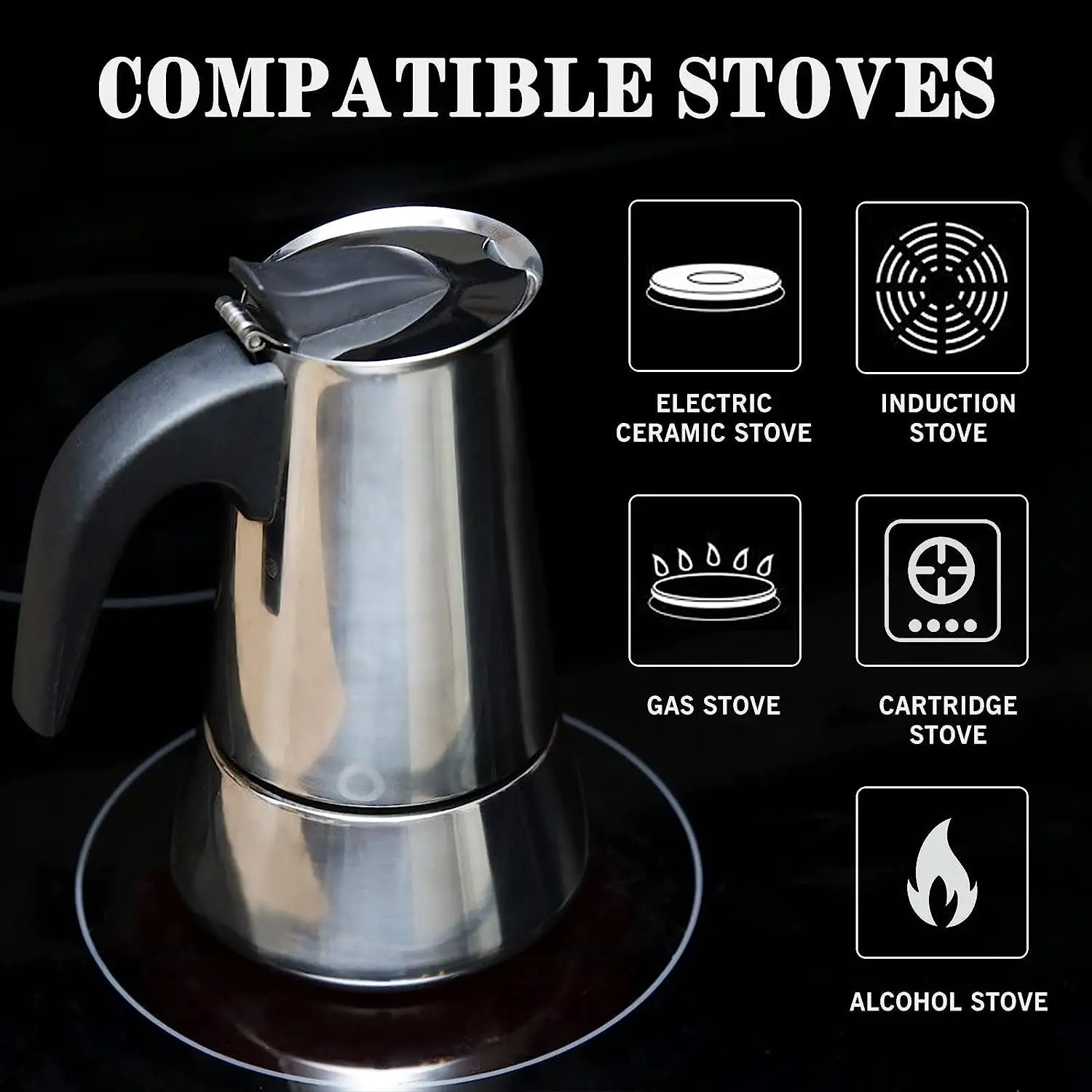 1-12Cups Stainless Steel Stovetop Moka Pot Portable Coffee Pot Fast Heating Extraction Italian Coffee Machine for Home Outdoor coffee pot