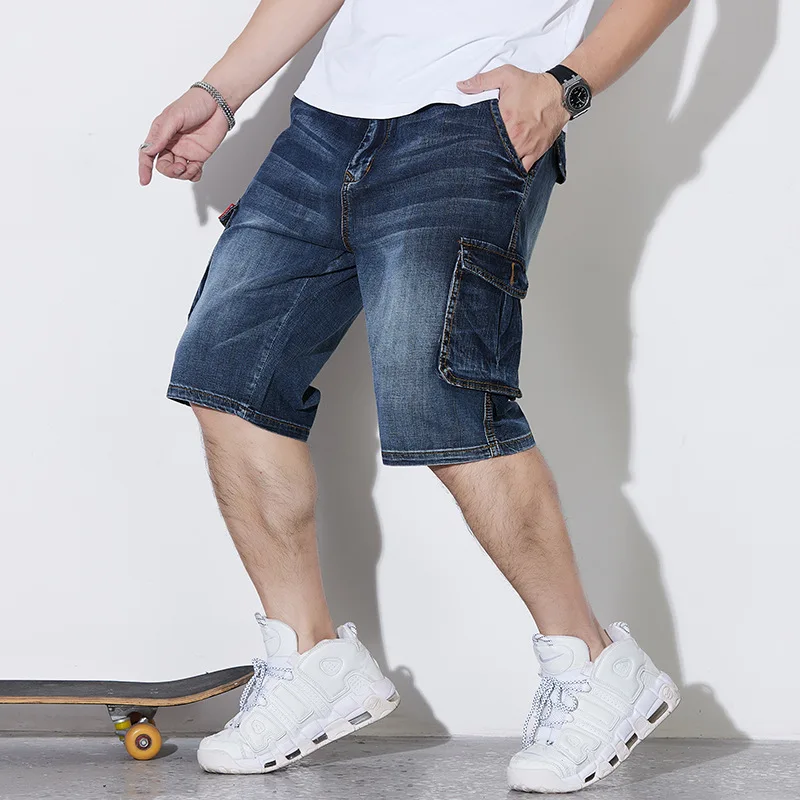 Summer five-minute trousers men's loose large size denim shorts multi-pocketed trousers 48 46 8xl 7xl