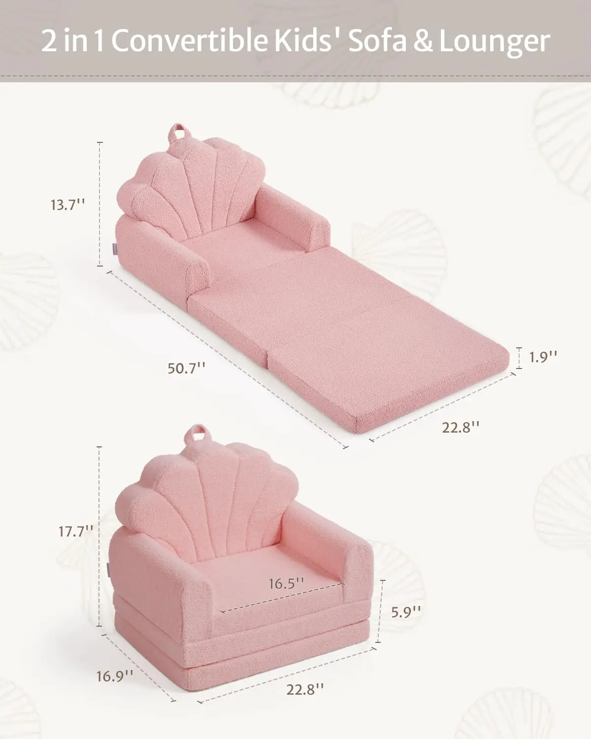 Kids Couch, 2-in-1 Soft Toddler Couch Fold Out, , Pink 3