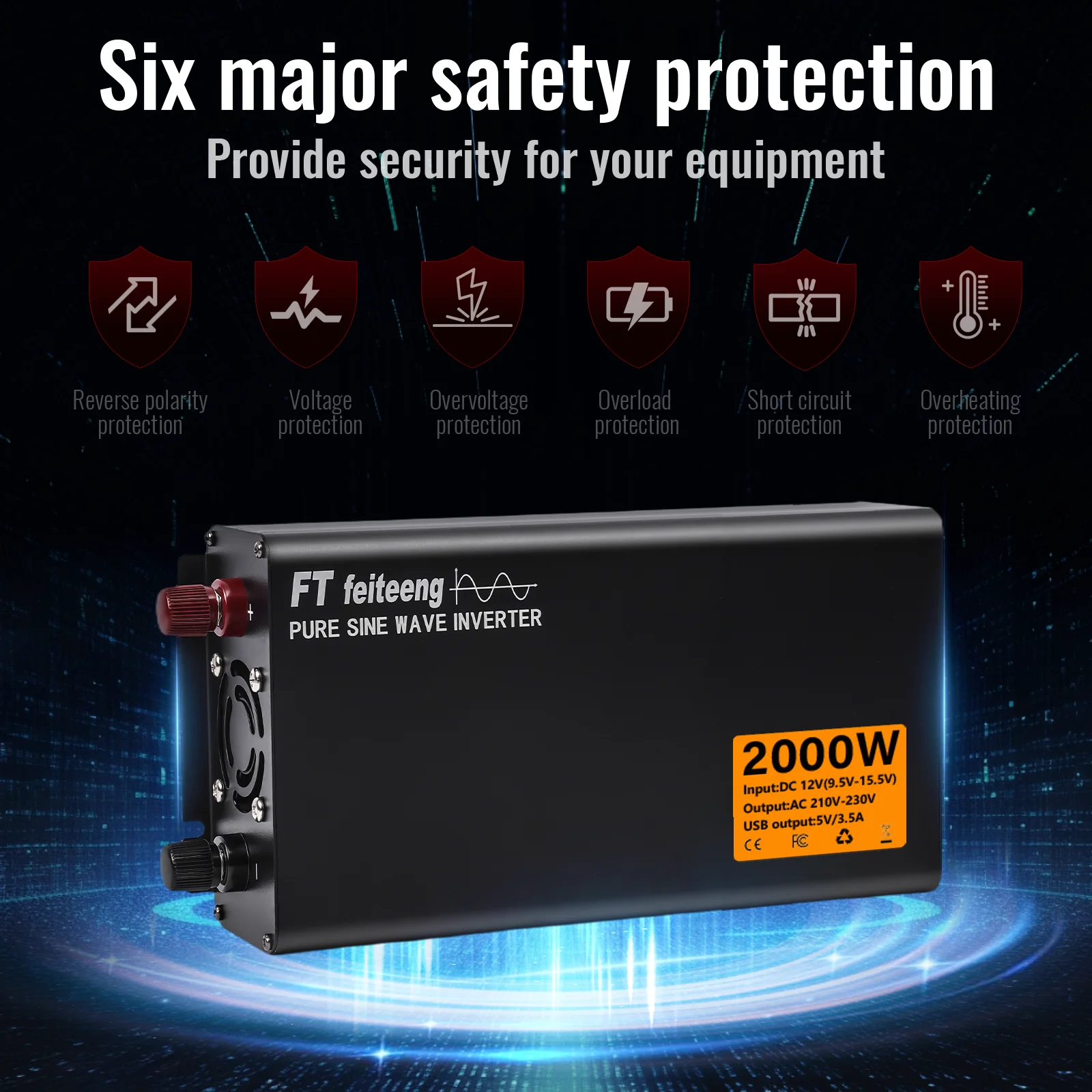 Inverter 4000W 12V 220V Onda Sinusoidale Inverter 4000W Onda Sinusoidale Pura 12V/220V - Convertitore Corrente Per Auto E Camper Inverter Con Protezioni Multiple