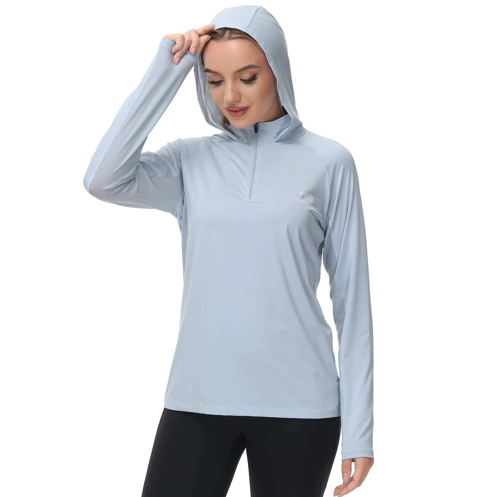 BASSDASH Women's UPF 50+ Sun Protection Hoodie - With Face Mask & Thumb Holes For Hiking & Fishing