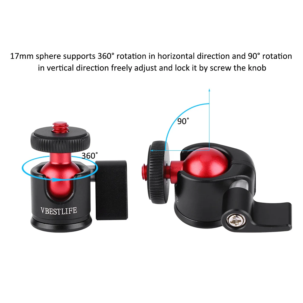 Tripod Ball Head Camera Adapter Mini Ball Head 1/4in Screw Aluminum Alloy 360 Degree Rotatable Camera Tripod Head for SLR Cameras Monitor Fill Light Microphone