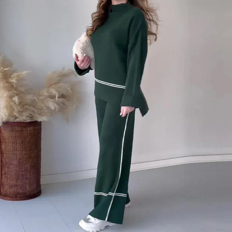 

Winter Half Turtleneck Long Sleeve Sweatshirt Flare Pants Outfits Women 2pc Suit Autumn New Solid Casual Tops Pullover Loose Set