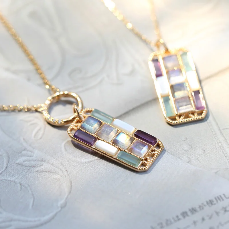 

LAMOON Luxury Necklace Women Accessories Natural Moonstone Gemstone Pendant 925 Sterling Silver Gold Plated Fine Jewelry NI190