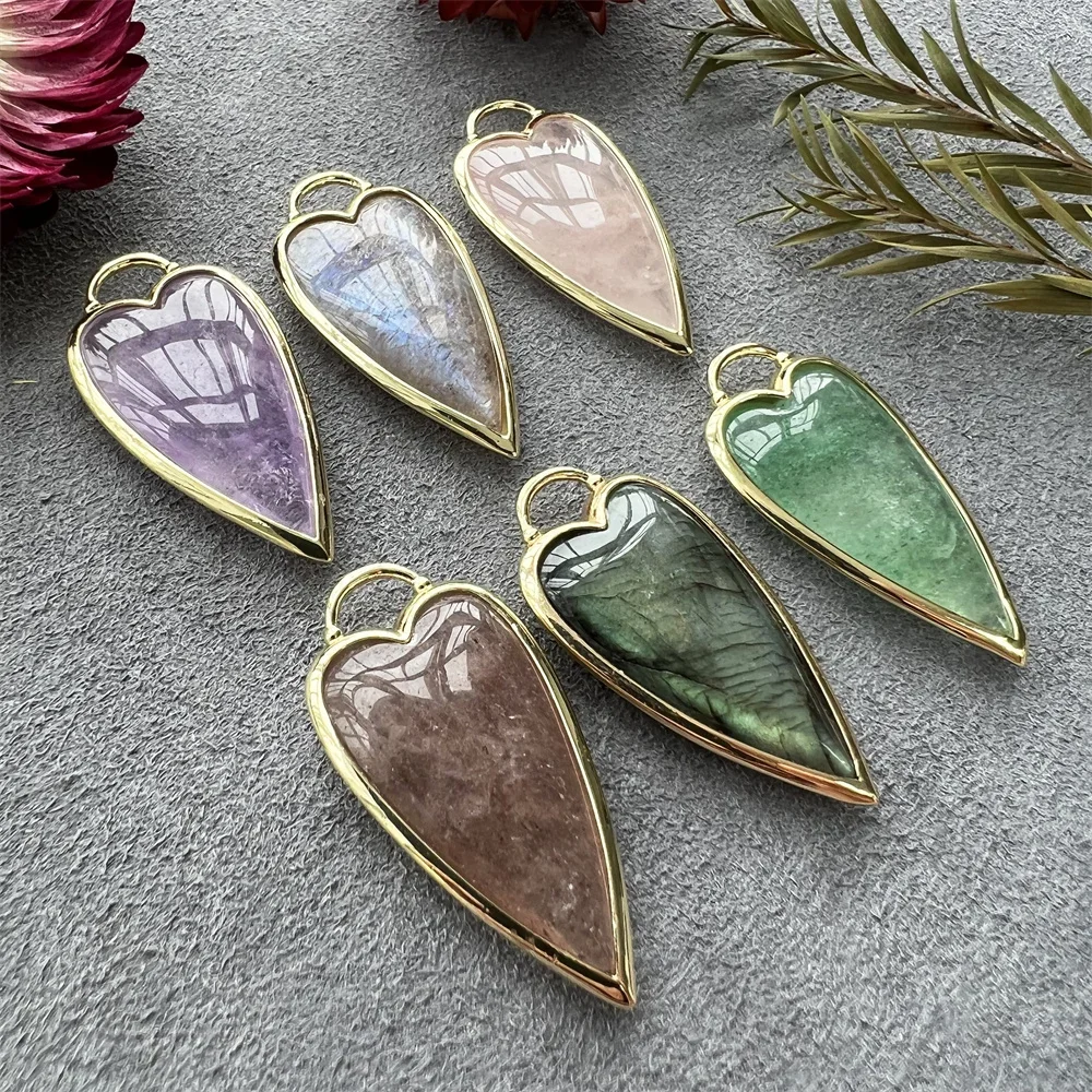 

Хрустальный кулон в форме сердца, позолоченный Острый камень, Очаровательное украшение для изготовления ожерелья своими руками, Роза кварц, искусственный камень, оптовая продажа