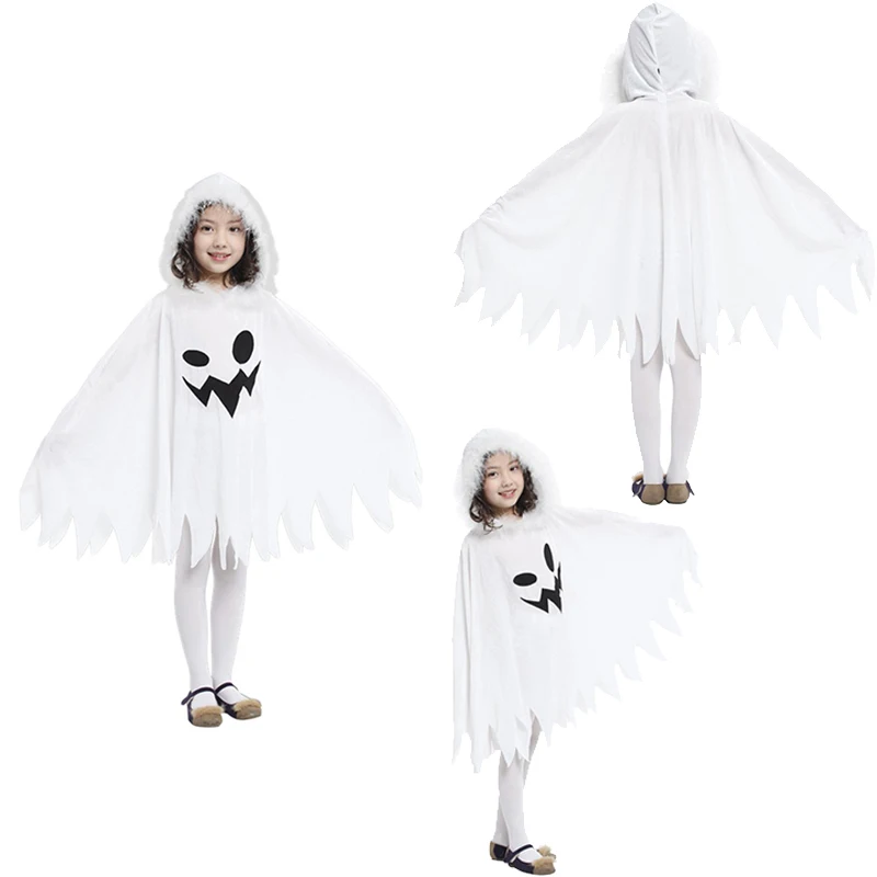 

Children White Ghost Cosplay Kids Cape Costume Girls Boys Role Playing Cloak Hat Outfit Halloween Carnival Party Disguise Suit