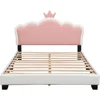 Full Size Upholstered Princess Bed with Crown Headboard, Full Size Platform Bed with Headboard and Footboard Suitable for girls 5