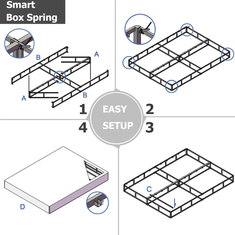 Queen Box Spring Low Profile Heavy Duty Metal Frame Mattress Foundation for Queen Size Bed, Quiet Noise-Free,Easy 6