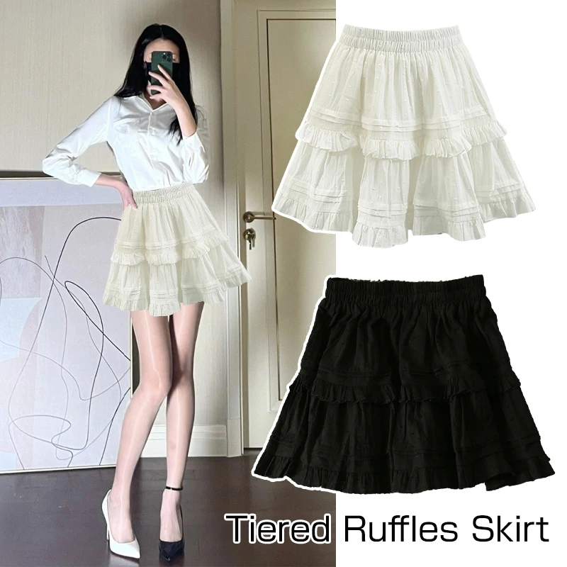 Women Girls  Ruffles Skirt Tutu Skirts Elastic Waist Pleated Mini Petticoat Vintage Underskirt Lolita Cosplay Dress women 3 hoops skirt pannier petticoat hollow bird cage crinoline underskirt ruffles elastic waist lolita bustle