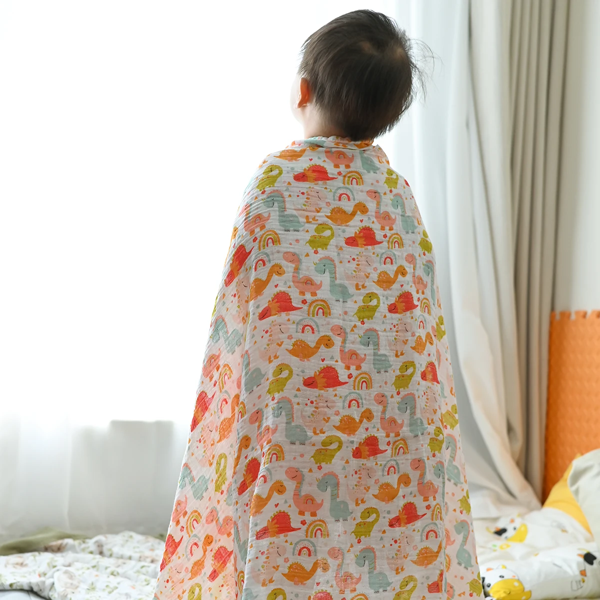 HappyFlute New Dinosaur Print Soft Bamboo Cotton Fabric 120*110CM Baby Wrap Newborn Multi-function Swaddle Sleeping Blanket 5
