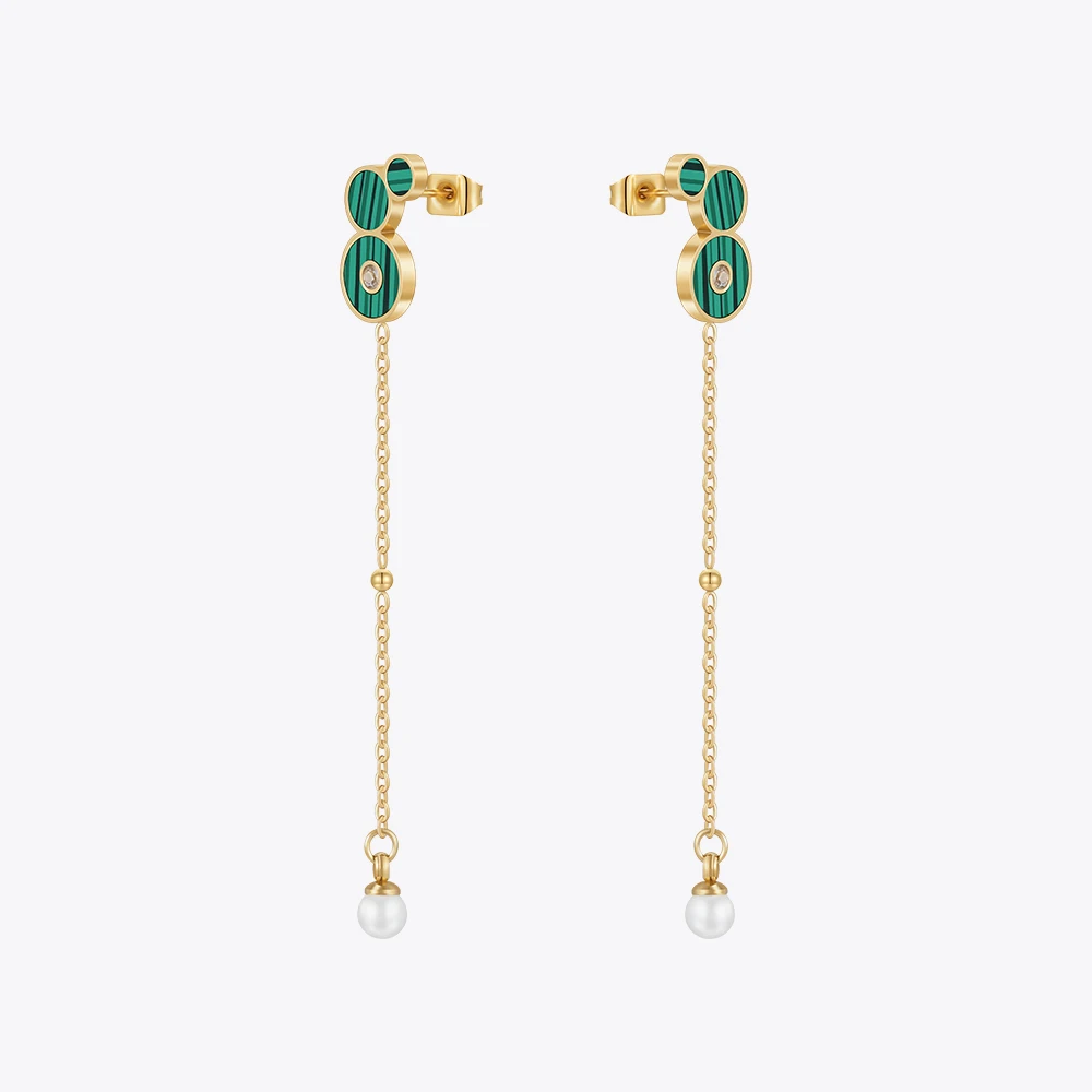 

ENFASHION Aretes MINI Peacock Green Disc Drop Earrings With Pearl For Women's 18K Plated Gold Earrings Trendy Cute Jewelry 1475