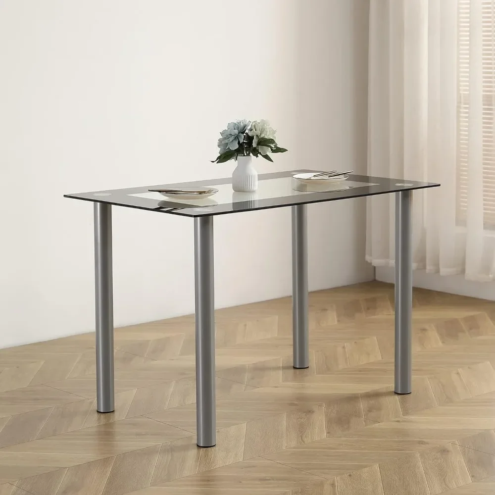 5-Piece Dining Table Set with 1 Glass Dining Table and 4 PVC ChairsKitchen & Breakfast Dining Living Room, Space Saving 4