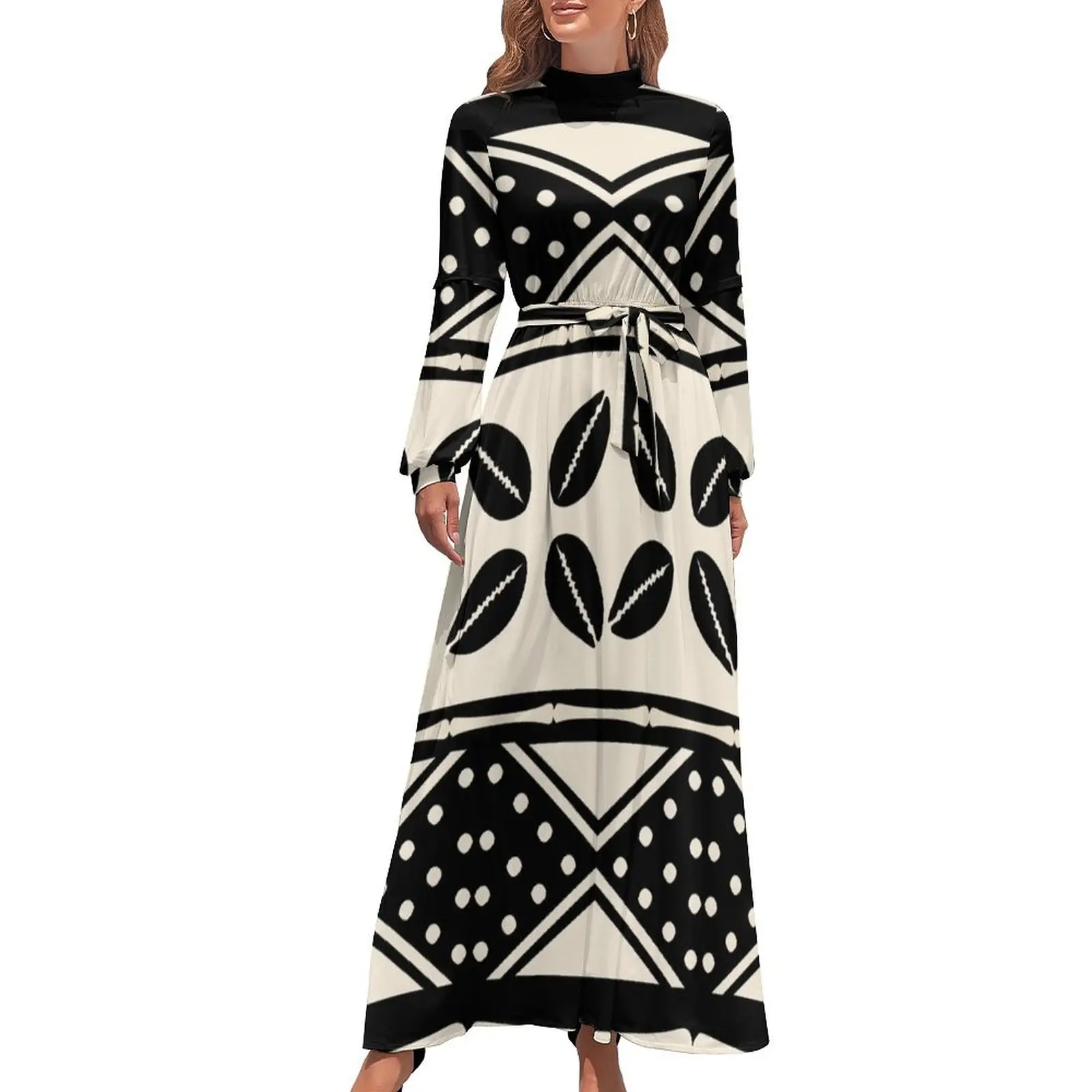 thumbnail image 1 of Vestido largo con estampado de tela de barro abstracto africano para mujer, elegante vestido suelto para mujer, vestido de hada, 1 of 5