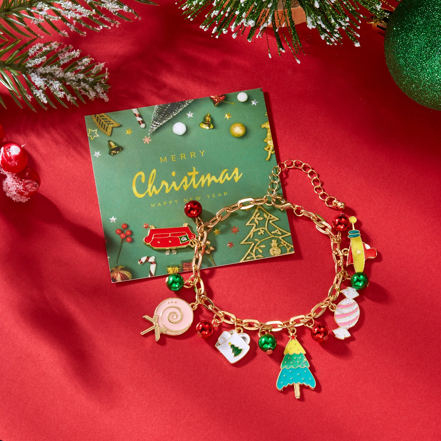 Weihnachten Santa Claus Metall Link Kette Armbänder für Frauen Männer Candy Schneeflocke Weihnachten Baum Elch Tropfen Armbänder Charme Party Schmuck