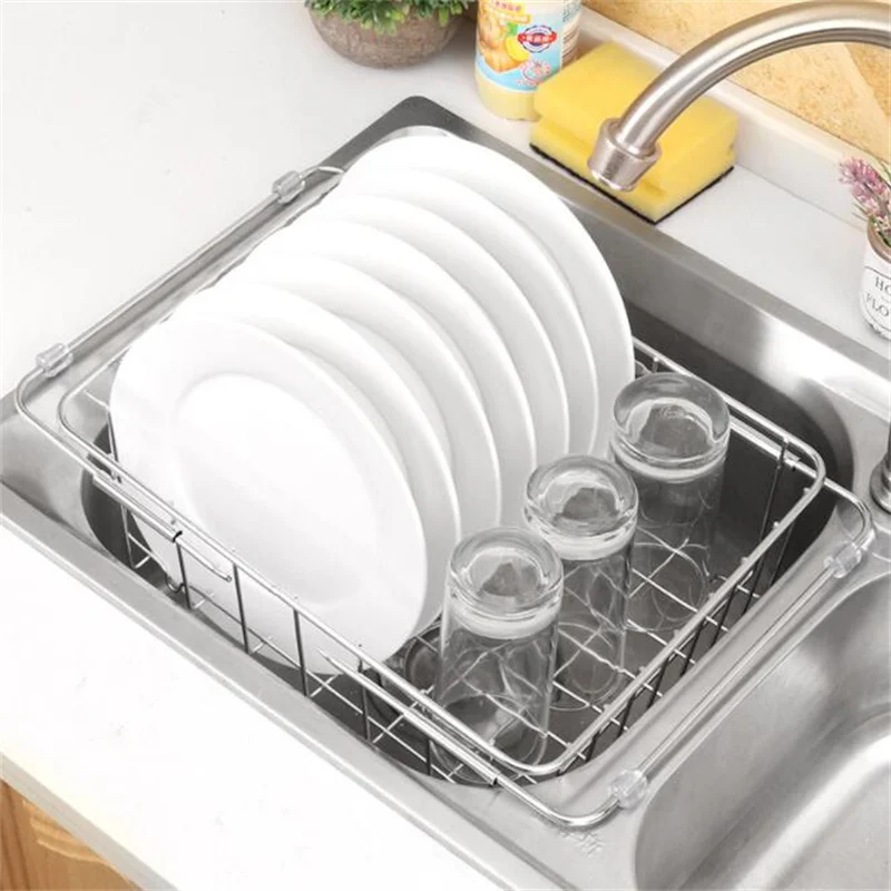 Kitchen Dish Drying Rack Over Sink Expandable Stainless Steel Dish Rack  Drainer Adjustable Vegetable Fruit Drain Basket For Sink - AliExpress