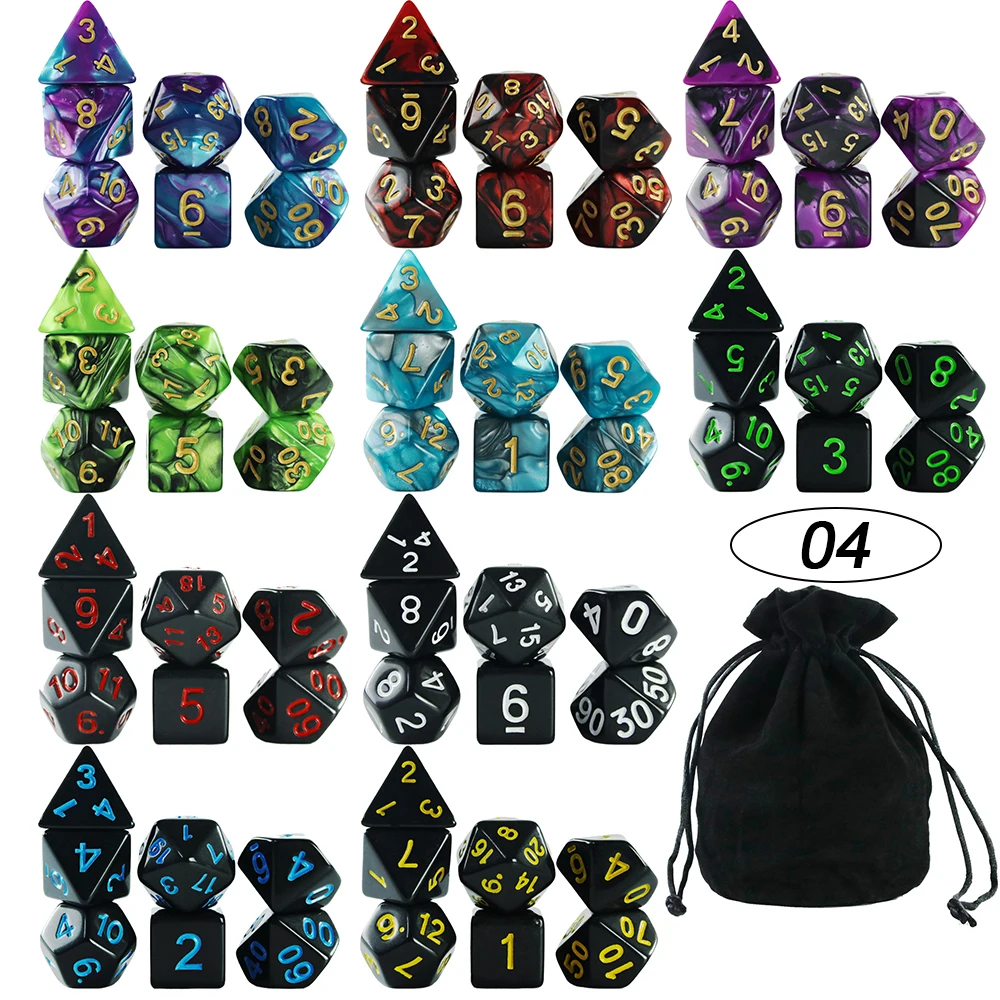 

70pcs Polyhedral Dice Set 10 set Digital game Dice for Roleplay Game Math Teaching Playing Tabletop Games with Velvet Bag