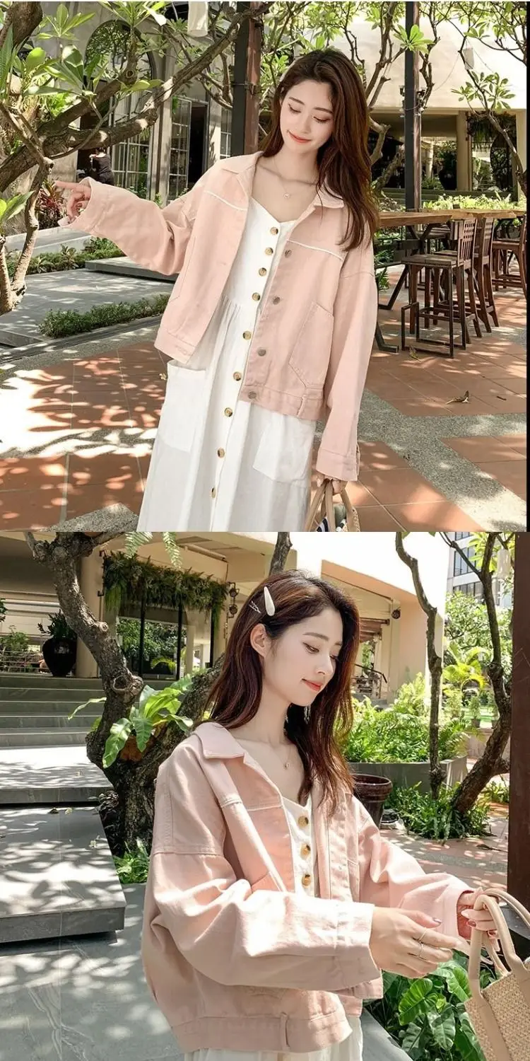 Herbst Neue Rosa Denim Jacke frauen 2024, Koreanischen Stil Student Große Größe Lose Lange Hülse Dünne Westlichen Stil top – Detail 10