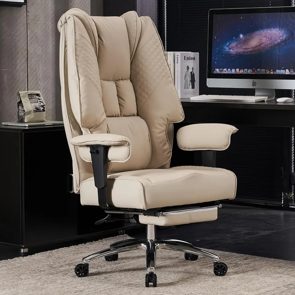 

EXCEBET Big and Tall Office Chair 400lbs Wide Seat, Leather High Back Executive Office Chair with Foot Rest,