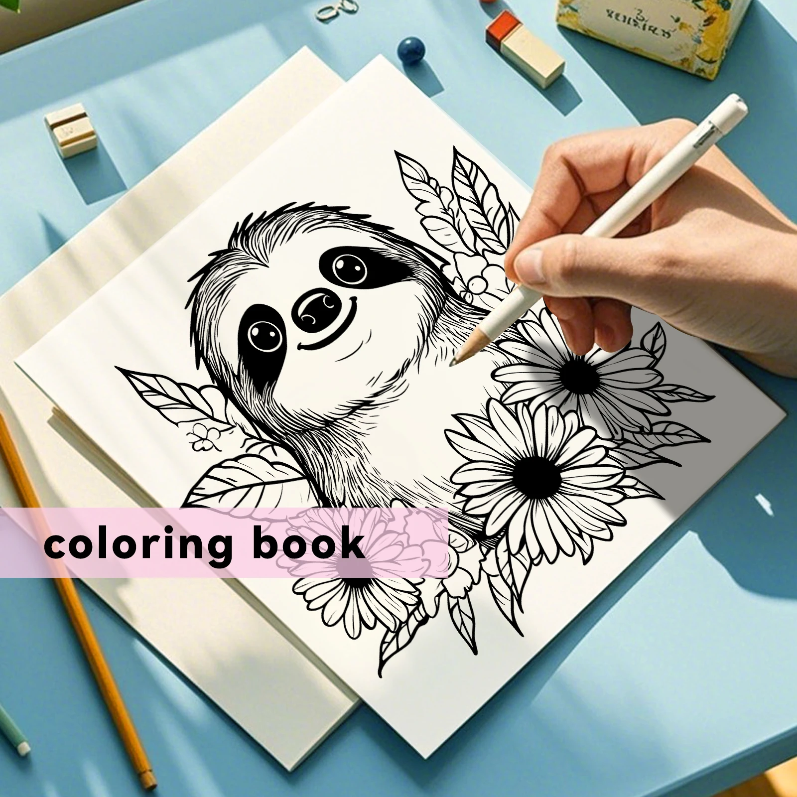 Adult Picture Book - 24 Pages Cute Sloth Coloring Book - Helps Reduce Stress and Ease Emotions Graffiti Painting Drawing Art 6