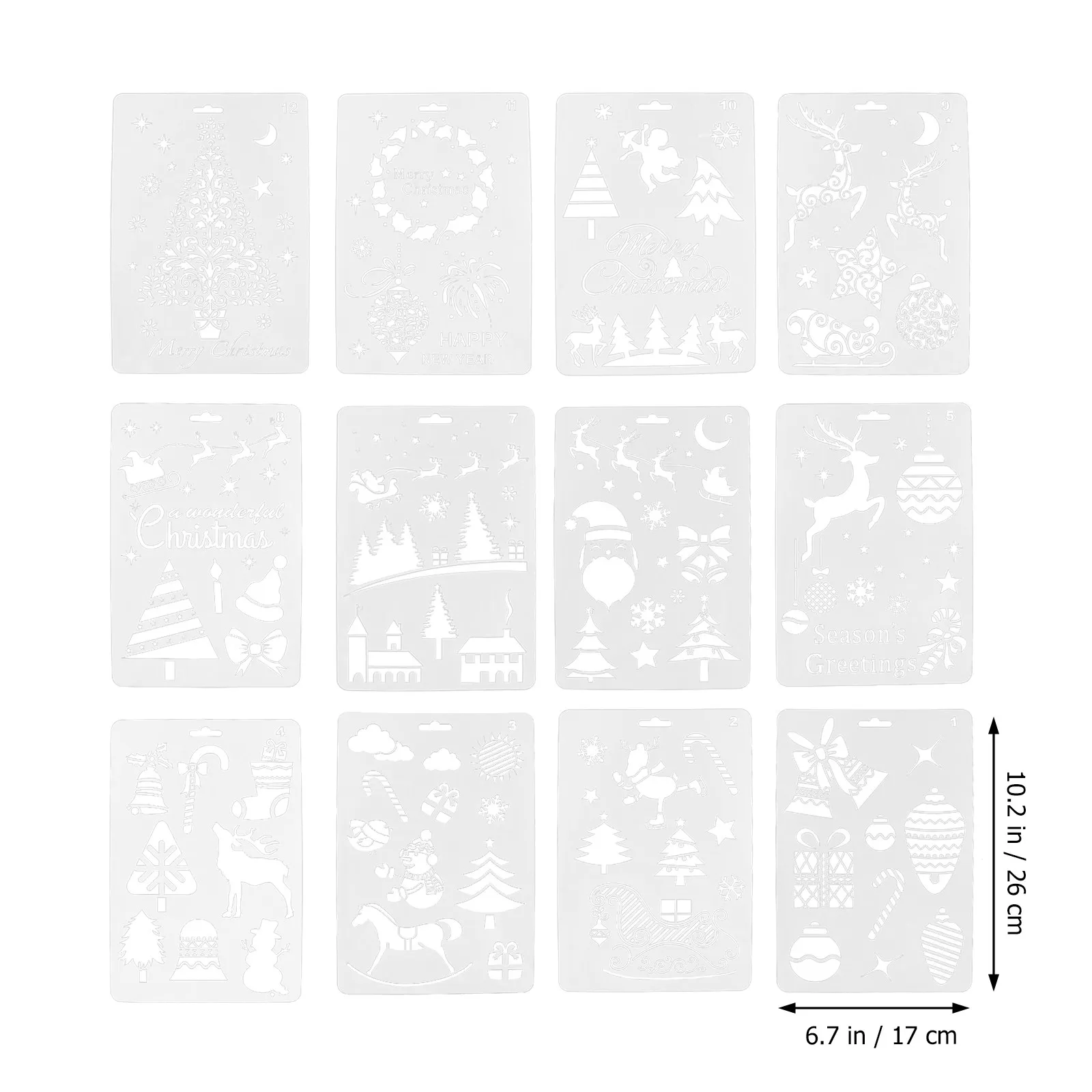 12Pcs 크리스마스 드로잉 스텐실 중공 그림 템플릿 크리 에이 티브 DIY 액세서리 어린이 공예 패턴 인식 선물