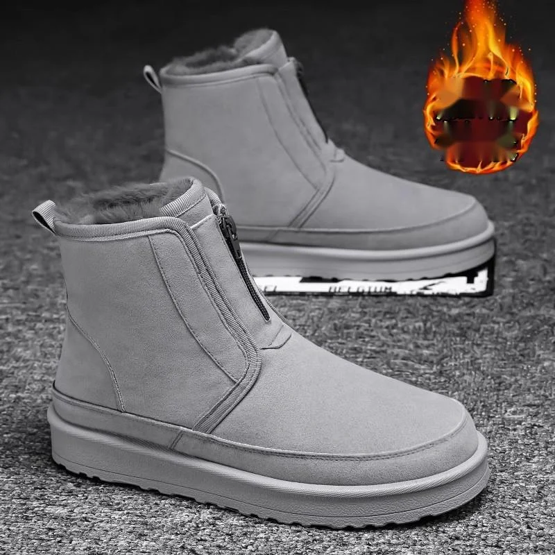 Snow boots for men's winter casual warmth New Classic Men Woman Boots Zipper Snow Boots Chestnut Warm Low Medium Top Boot_voghion.com