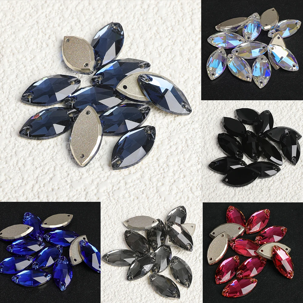 VC K9 Navette 10 Stück hochwertige Glassteine zum Aufnähen, Kristall-Strass-Steine mit flacher Rückseite zum Nähen, für Kleidungsstücke, Hochzeitskleider, Applikationen – Detail 4