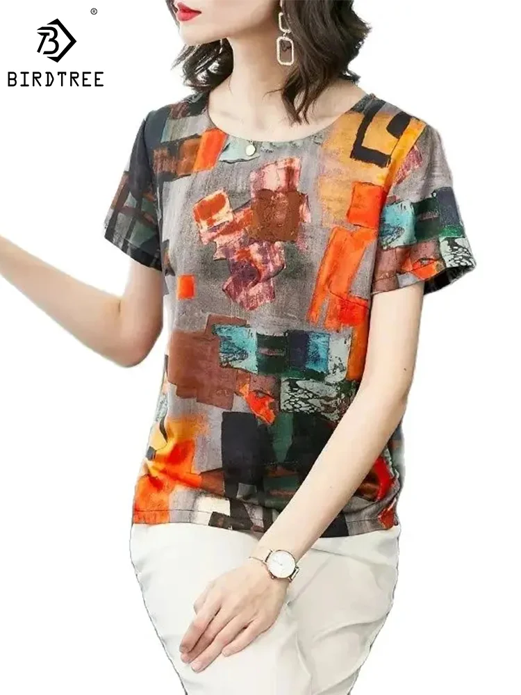 

Футболка женская из натурального шелка, с коротким рукавом и круглым вырезом, T42233QM