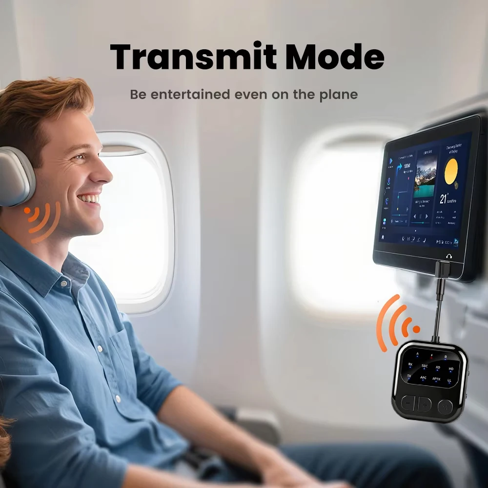 KEBIDU 블루투스 6.0 수신기 송신기 2 in 1 AptX-Adaptive Audio Adpater 자동차 비행기용 듀얼 스트림 음악 무선 어댑터 Bluetooth 6.0 Receiver Transmit