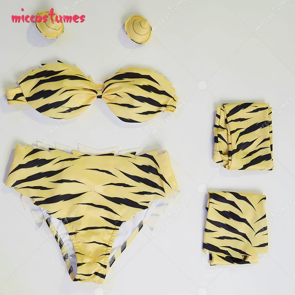 Frauen Lum Cosplay Bikini Badeanzug Set mit Haar-Accessoire und Socken 16