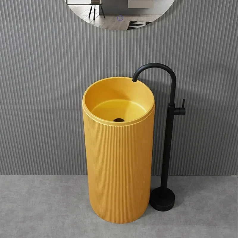 

Nordic Bronze Gold Column Basin Washbasin Integrated Floor Column Basin Bathroom Cylindrical CX812MQ