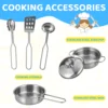 Kids Kitchen Playset, Preschool Cooking Kitchen, Toddler Wooden Pretend Play Toy w/Fridge, Stove, Cookware Utensil 5