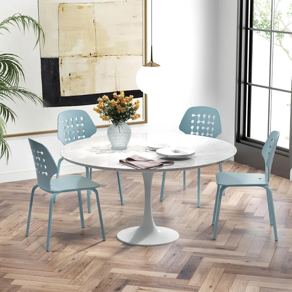 Modern Dining Chairs Set of 4, Modern Kitchen Chair with Hollowed Backrest, Armless Dining Side Chair with Metal Legs