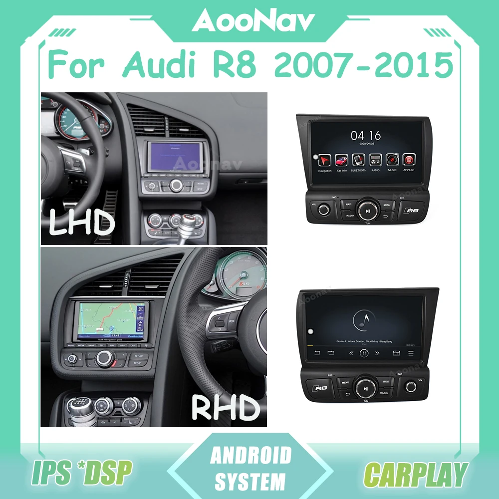 

Автомобильный радиоприемник Android для Audi R8 2007-2015, мультимедийный DVD-плеер, GPS-навигация, стерео, автомобильный рекордер, Carplay, интеллектуальная система BT