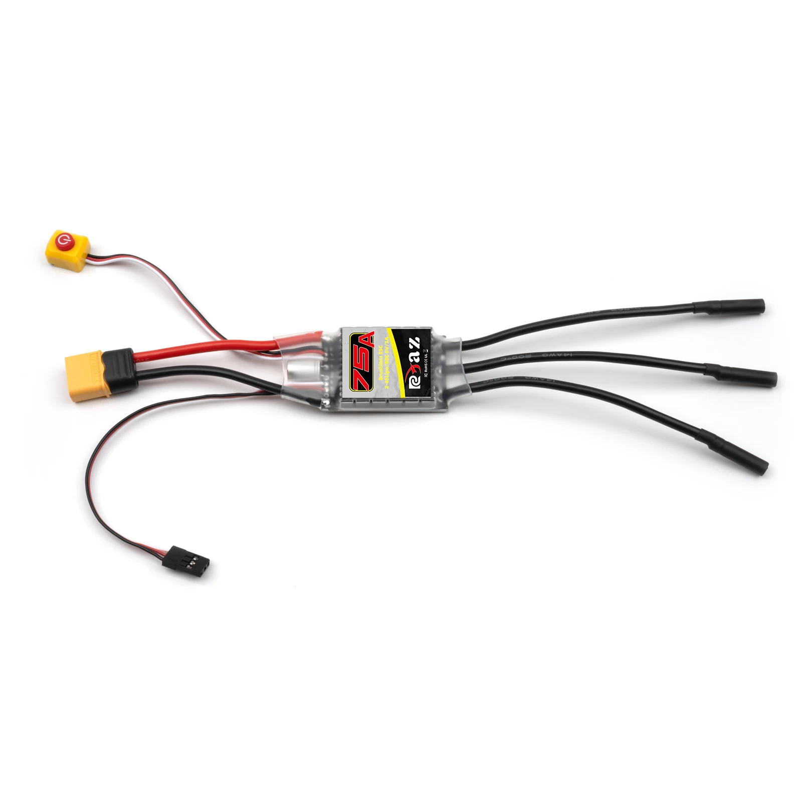 Contrôleur ESC 75A pour voiture RC installé dans un châssis avec batterie Lipo 2-3S