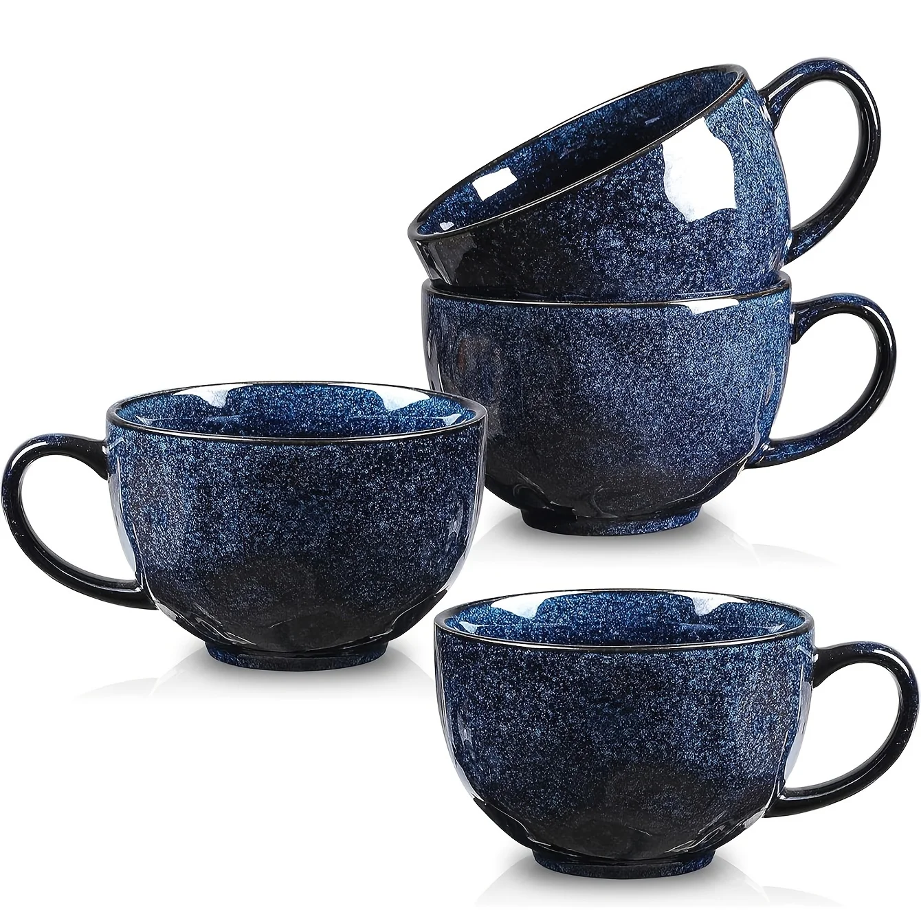 

4pcs/set, Vicrays Jumbo Coffee Soup Mug Large - Ceramic Wide Extra Big Handle Bowls Latte Friends Mug Set Gaint Oatmeal Cereal